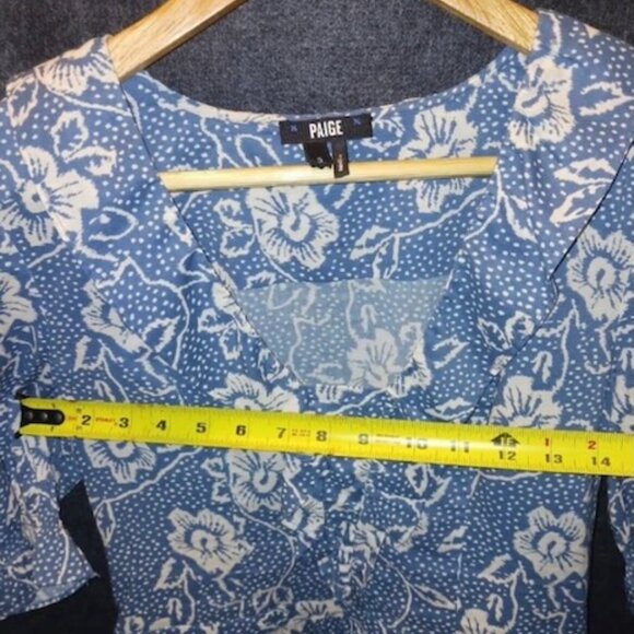 Paige Women Blue Cayenne V-Neck Ruffle Top Size S - Picture 3 of 7